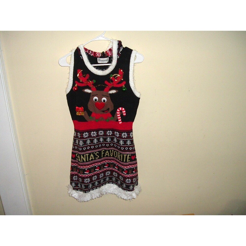 Girls No Boundaries Santa's Favorite Dress Size S 4-6 w/Hoodie Reindeer Bells